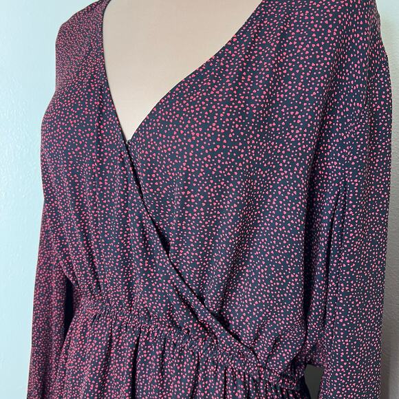 GAP Dress w Pockets XL Women Black Red Blouson Long Sleeve Faux Wrap V-Neck Mini - Picture 5 of 9